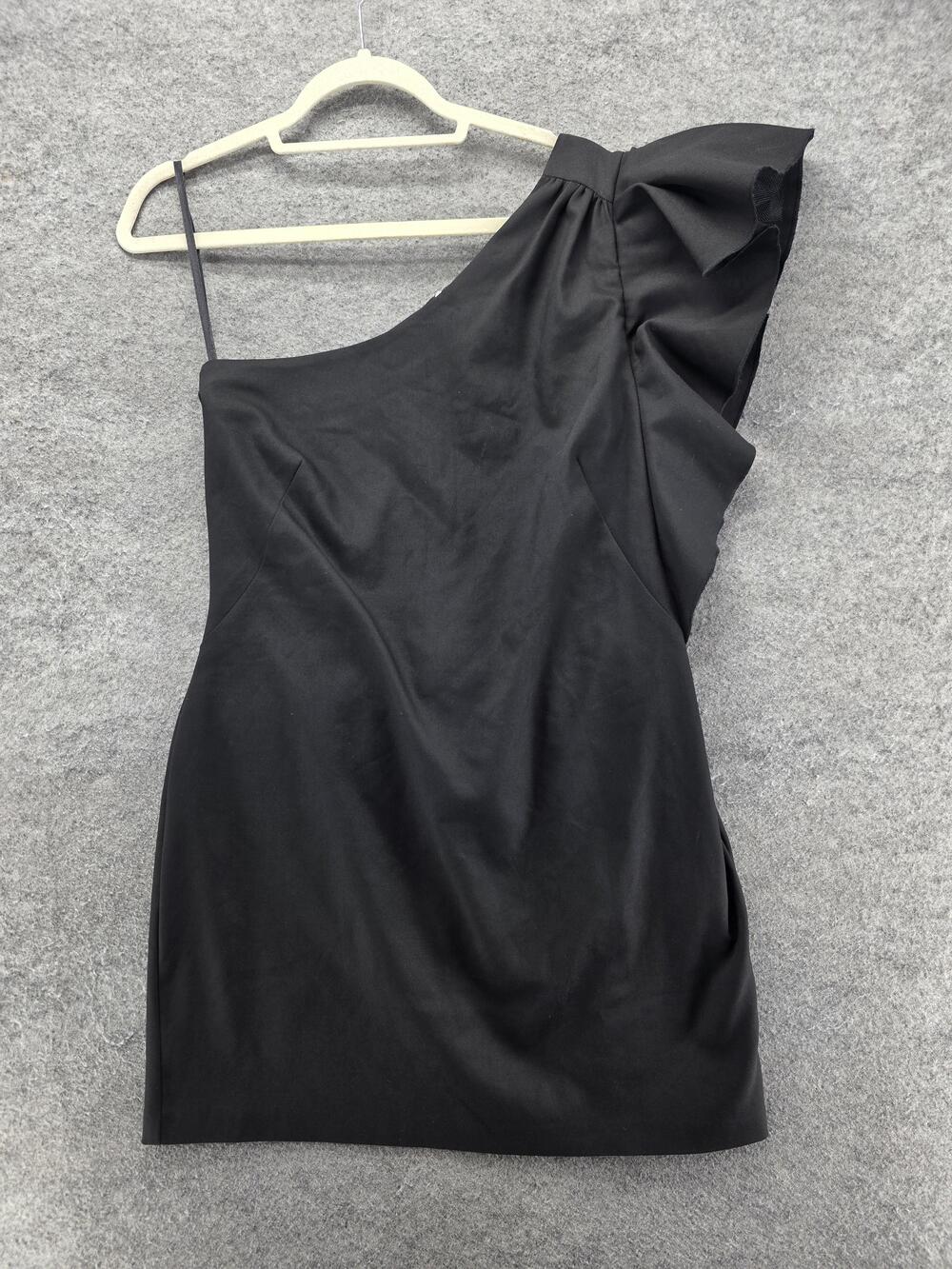 Birgitte Herskind Dress Womens 42 Black Sheath One Shoulder Ruffle Lined